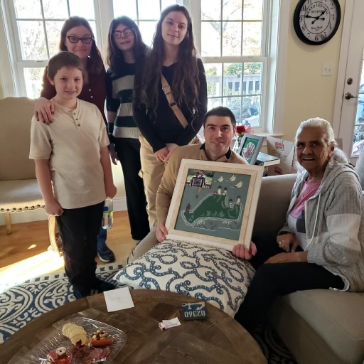 Brandon Edsall with his grandmother Mary Ann Best and children
